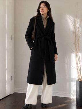Aritzia Wilfred Black Wool and Camel Hair Belted Coat Sz XS